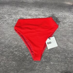 Beach Riot Highway High-Waist Bikini Bottom Womens Size S Red Ribbed Swimsuit